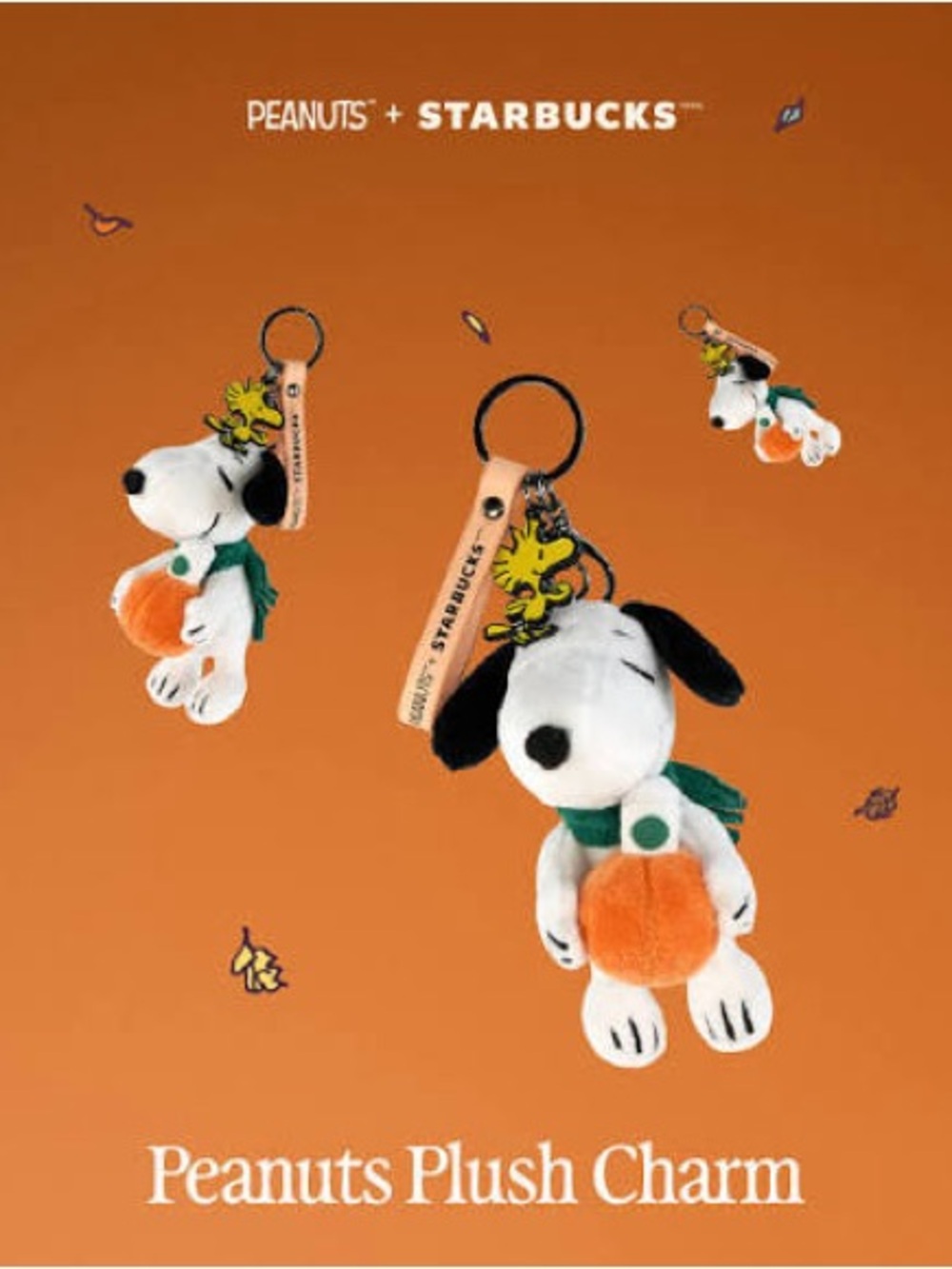 Starbucks x Peanuts Snoopy Pumpkin Plush Bag Charm Keychain 2026 NWT